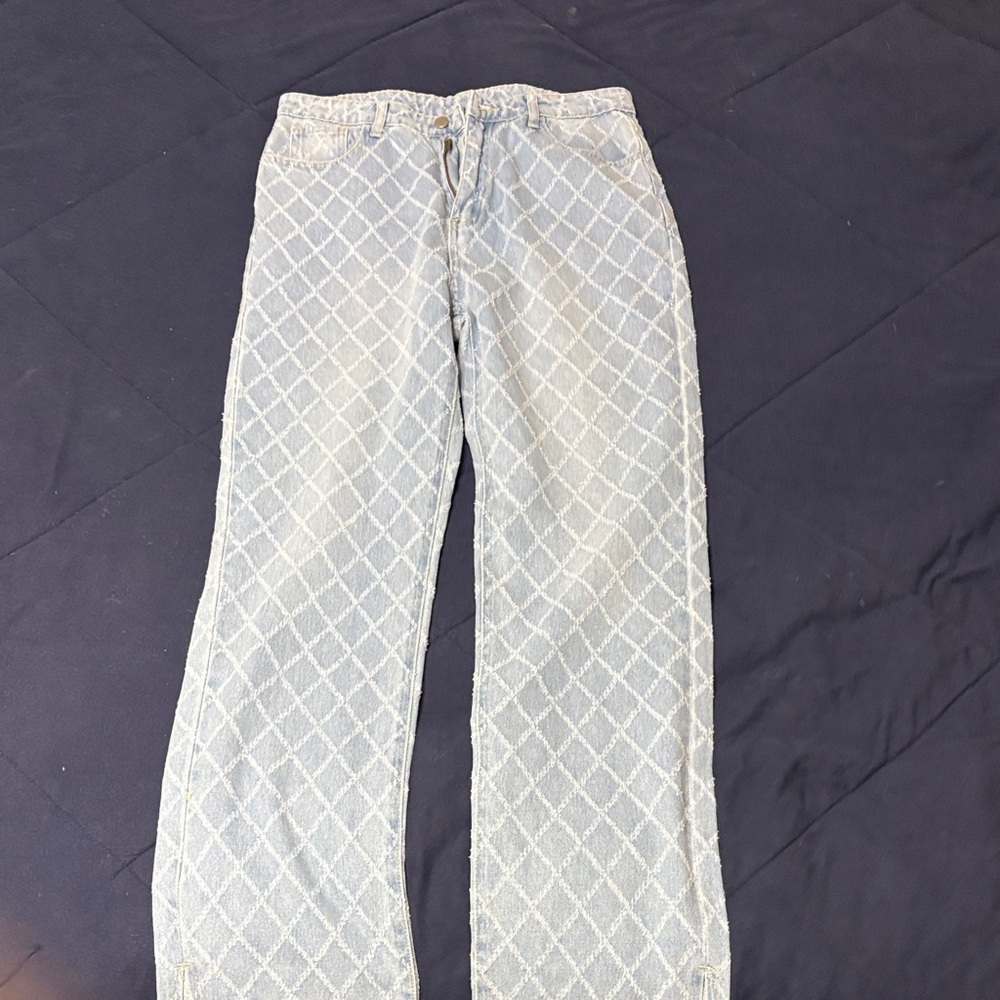 SHEIN Light Blue Diamond Pattern Jeans